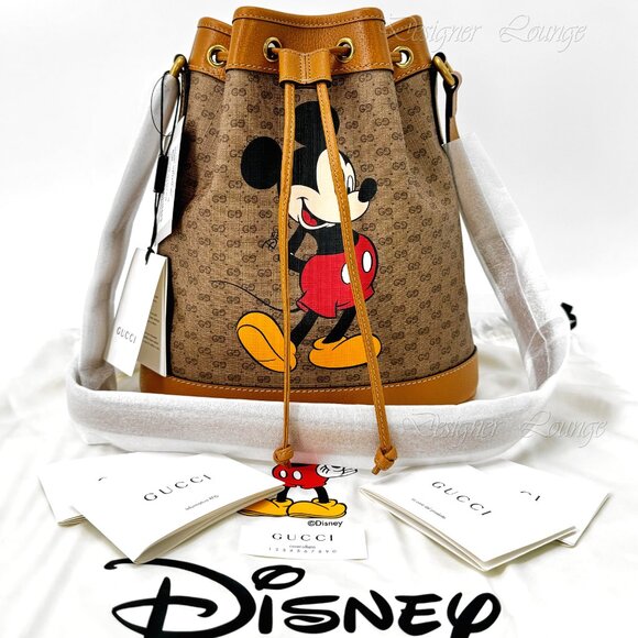 SOLD! NEW GUCCI x Disney GG Supreme Canvas Mickey Mouse Leather Drawstring Bag - Picture 2 of 16